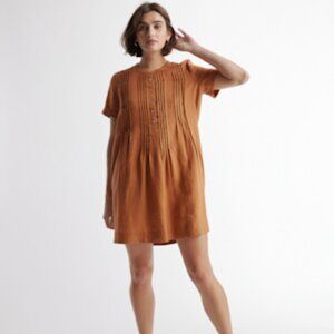 NWT Quince 100% European Linen Short Sleeve Swing Dress in Terracotta